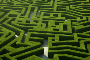 a maze situated in an open field, highlighting the puzzling nature of the structure.