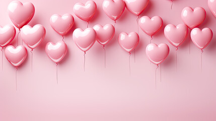 Pink heart shaped balloons on pink background