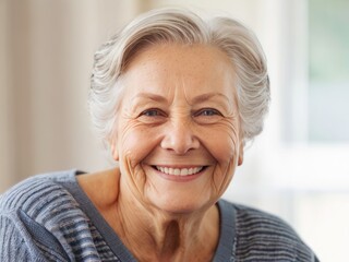 Fototapeta na wymiar Beautiful Elderly Woman with Gray Hair Smiling Gracefully