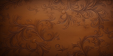  Brown Floral Tooled Leather Texture Background,Vintage Brown Chocolate Surface.,Embossed Leather Sheets Trim Leather,close up view