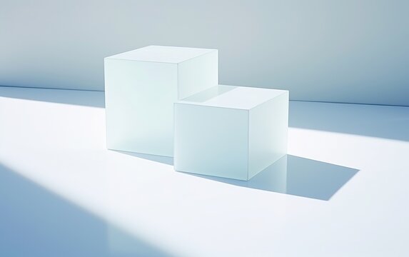 3D rendering of two empty glass podiums on a white background