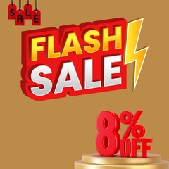 Flash sale promotion. Sale banner with 8 percent off.