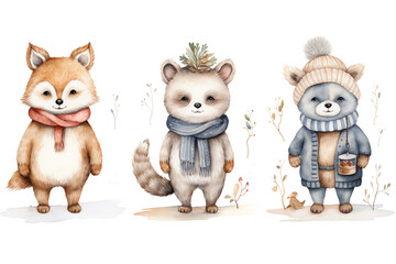 Watercolor illustrations from a cute Animal winter set.