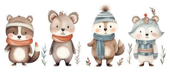 Watercolor illustrations from a cute Animal winter set.