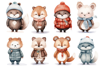 Watercolor illustrations from a cute Animal winter set.