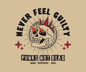 punk rock skull with slogan typography in vintage style, design graphic illustration for streetwear and urban style t shirt design, hoodies, etc