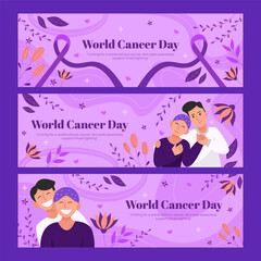 World Cancer Day Purple Ribbon Banner