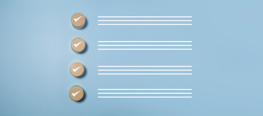 To-do list checklist concept, wooden block with checklist icon on blue background, checking off...