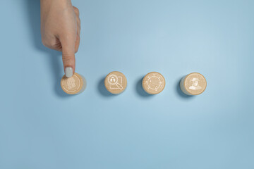 Wooden block concept with fingerprint scanning encrypting the system to prevent data access, virus...