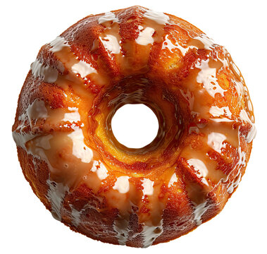 Bundt Cake With Glaze Isolated On Transparent Background, Top View