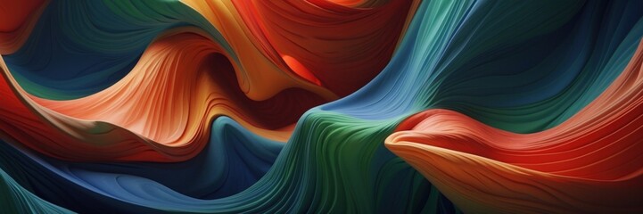 abstract illustration of blue, green and orange waves creating a sense of depth and movement - obrazy, fototapety, plakaty