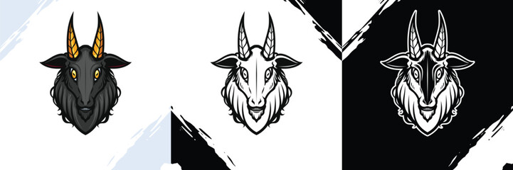 Golden Horn Goat Head Mascot Logo - Animals Mascot E-sport Logo, Vector Illustration Design set