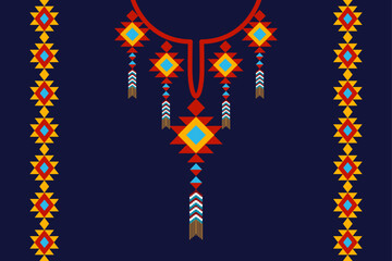 Fototapeta na wymiar Neckline illustration Aztec style on dark background 