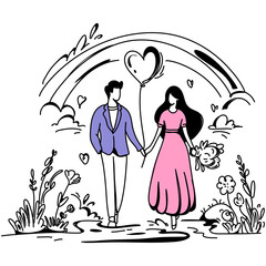 Romantic Web inspired Flat Illustration Enchanting Valentine Date Scene Depicting Love, Connection, and Unforgettable Memories