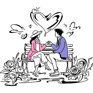 Romantic Web inspired Flat Illustration Enchanting Valentine Date Scene Depicting Love, Connection, and Unforgettable Memories
