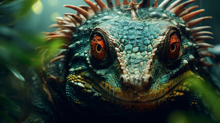 Closeup head of green iguana