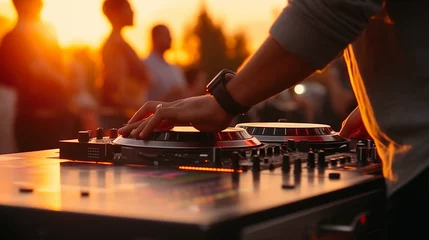 Foto op Canvas Dj mixing music, DJ Hands creating and regulating music on dj console mixer in concert outdoor, Ai generated image © FH Multimedia