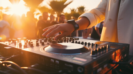 DJ Hands creating and regulating music, DJ Hands creating and regulating music on dj console mixer...