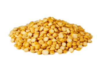 pile of split bengal gram or chana dal isolated on white background. split bengal gram food 
