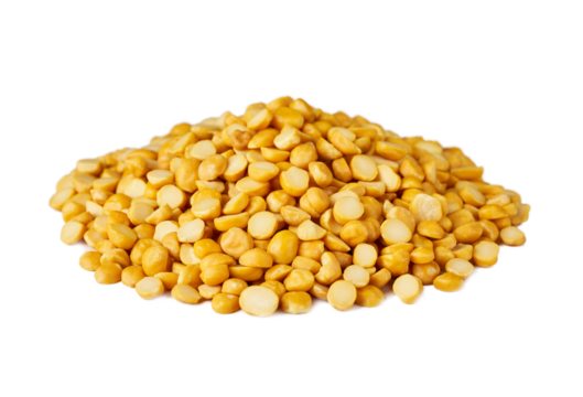 pile of split bengal gram or chana dal isolated on white background. split bengal gram food 
