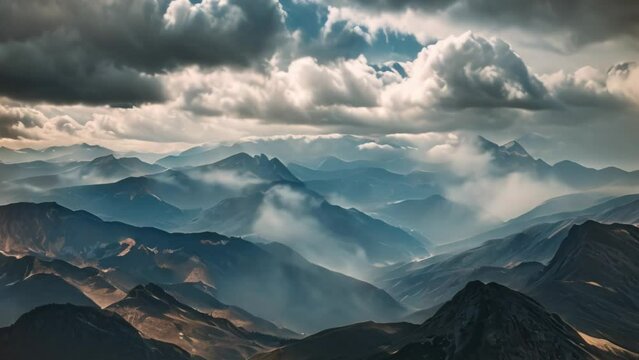 Mountains and storm clouds Aerial travel view