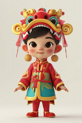 Chinese New Year, Chinese costume model, lion head, ai generative