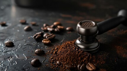 tamper coffee and coffee presser, dark backgrounds 