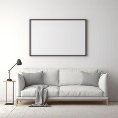 White sofa in front of blank wall,