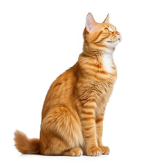 Full body, side-view, portrait ginger orange cat peeps out to the right isolate on transparency background png 
