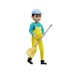 3D Male Cleaning Service Sweeping