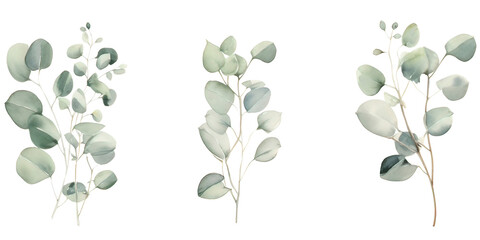 Obraz premium Watercolor floral border with baby and silver dollar eucalyptus leaves 