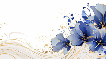 Fototapeta na wymiar floral background with marble pattern. Watercolor Royal Blue background with elements of gold splashes. Great for backgrounds, websites, postcards, invitations, banners, brochures, brochures