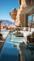Modern desert house with pool and mountain views