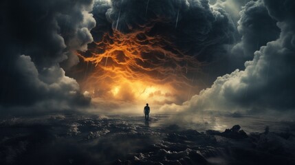 A lone figure stands before a tumultuous sky, a metaphor for the internal struggle of mood disorders.
