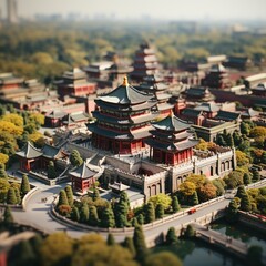 Miniature Chinese courtyard with traditional architecture and landscaping - obrazy, fototapety, plakaty