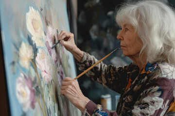 senior female artist painting a picture