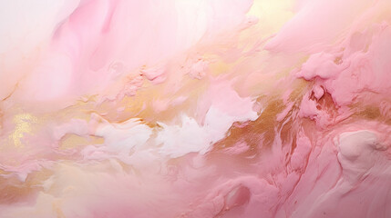 Gold and Rose Pink overflowing colors. Liquid acrylic picture that flows and splash. Fluid art texture design. Background with floral mixing paint effect. Mixed paints for posters or wallpapers