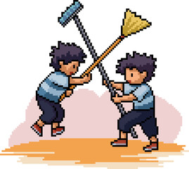 pixel art kid play samurai