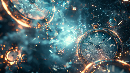 The concept of time through the use of clock motifs and futuristic time travel technology abstract background generated by ai - obrazy, fototapety, plakaty