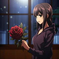   a woman holds a red rose .Valentines Day, Propose day,  Valentines Day date. 