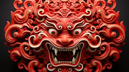 Obraz premium Chinese lion or tiger on red background ,New Year Celebration, Chinese New year, Chinese New year Celebratin