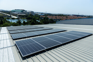Solar cell photovoltaic panels technology for renewable energy solution on roof. Electrical energy...