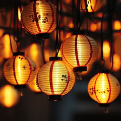 Obraz premium Chinese new year red lanterns with lights ,New Year Celebration, Chinese New year, Chinese New year Celebratin