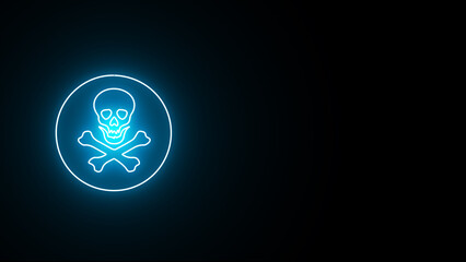 Neon Skull and Crossbones. neon glowing warning toxic sign. Toxic warning symbol. glowing Danger, toxic sign skull icon on the black background.