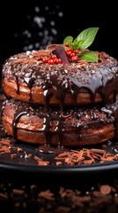 Chocolate almond and glazed doughnut on a black background ,Chocolate day, Valentines Day, Valentines week 