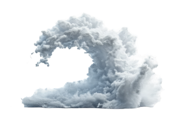 shows a large plume of dense white smoke against a plain transparent background