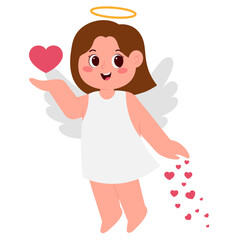 Cupid Girl With Flying Love Illustration