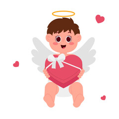 Cupid Boy With Gift Box Illustration