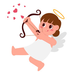 Cute Cupid Girl With Bow Arrow Illustration