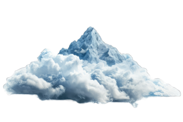 majestic mountain peak emerging from a bed of fluffy clouds